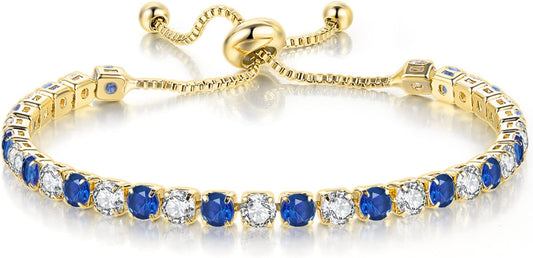 Tennis Bracelets for Women White Gold Plated Diamond AAA+ Cubic Zirconia CZ Dainty Classic Adjustable Slider