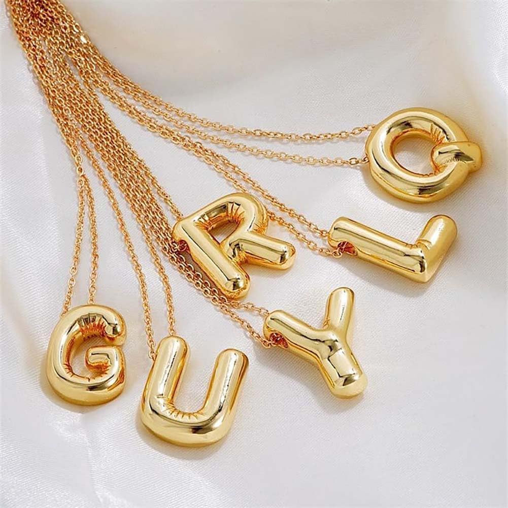 14K Gold Plated Initial Necklace for Women & Teens, Trendy Bubble Letter Pendant, Dainty Gold Jewelry Gift for Her, Birthday Present for Sister