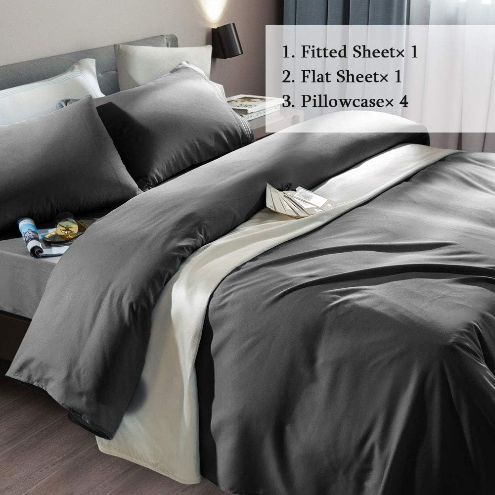 Bed Sheet Set Super Soft Microfiber Fit 18-24 Inch Deep Pocket Mattress Wrinkle-6 count (Dark Grey, Queen)