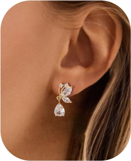 Cubic Zirconia Earrings - 14K Gold Plated Cubic Zirconia CZ Wedding Earrings for Women Bridal Bridesmaid