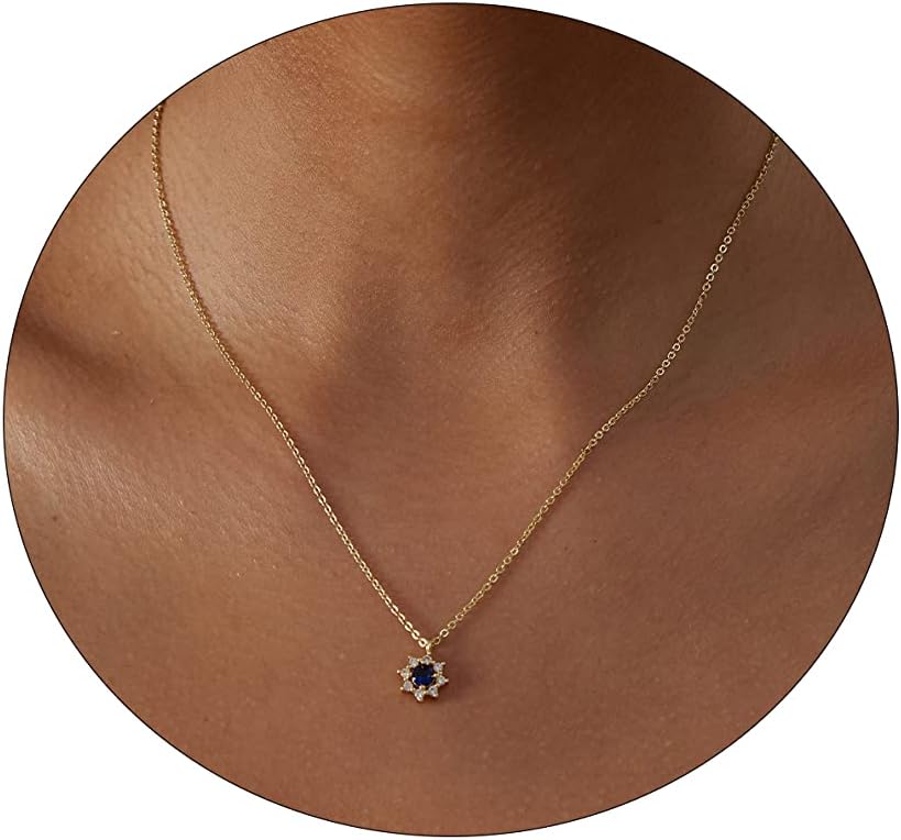 Dainty Gold Necklace: 14K Gold Plated Tiny Love/Heart/Star/CZ/Leaf Pendant for Women, Everyday Jewelry