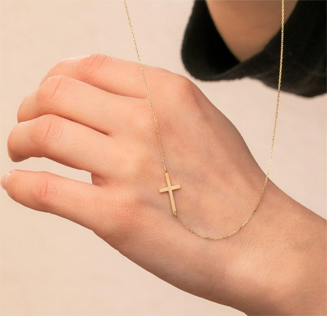 Two-Tone Cross Necklace, 14K Gold & Silver Plated Minimalist Dainty Chain, Religious Gift & Everyday Jewelry for Women
