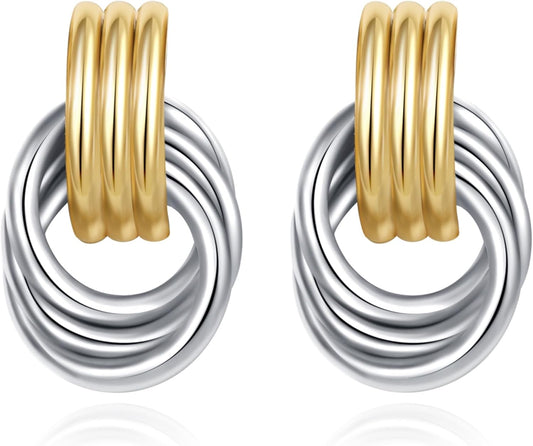 Trendy Gold Plated Knot Earrings for Women Chunky Statement Drop Dangle Earrings Lightweight Fashion Accessories Gold Jewelry