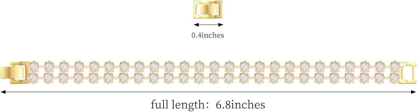 14K Gold Plated Tennis Bracelet for Women – Classic CZ Link Design, Fits 6.0"–7.2" Wrists – Stylish Sparkling Jewelry Gift