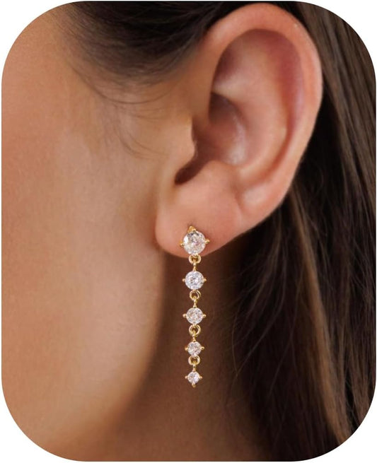 Cubic Zirconia Earrings - 14K Gold Plated Cubic Zirconia CZ Wedding Earrings for Women Bridal Bridesmaid