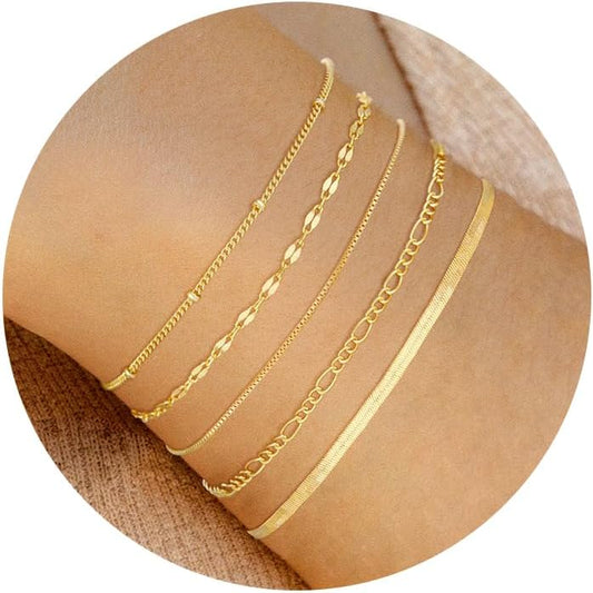 Gold Bracelets for Women, 14K Dainty Gold Plated Stackable Bracelets for Women Trendy Waterproof CZ Tennis Bracelet