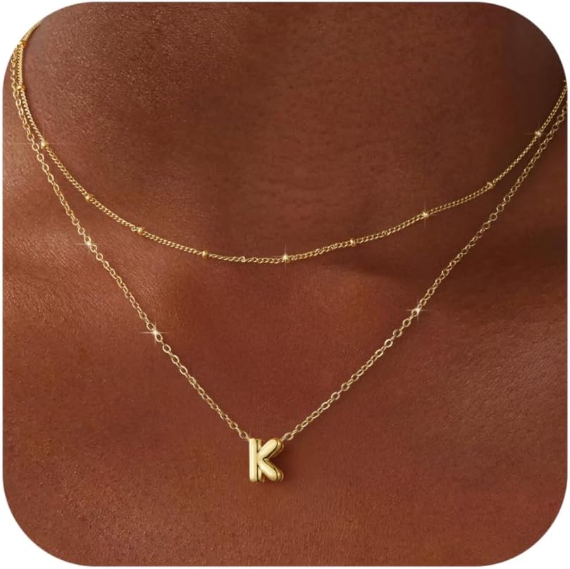Personalized Bubble Initial Necklace In Gold & Silver - Layered Stackable Dainty Choker, Non-Tarnish Jewelry Gift For Women & Teens