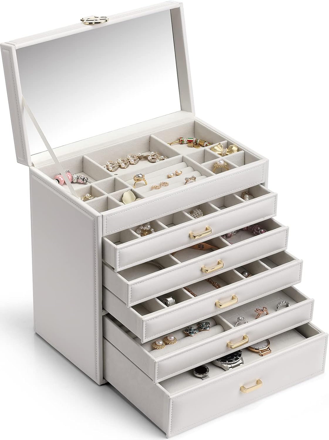 6 Layer Large Jewelry Box - Jewelry Box Organizer for Drawer Necklace Ring Bracelet and Watch