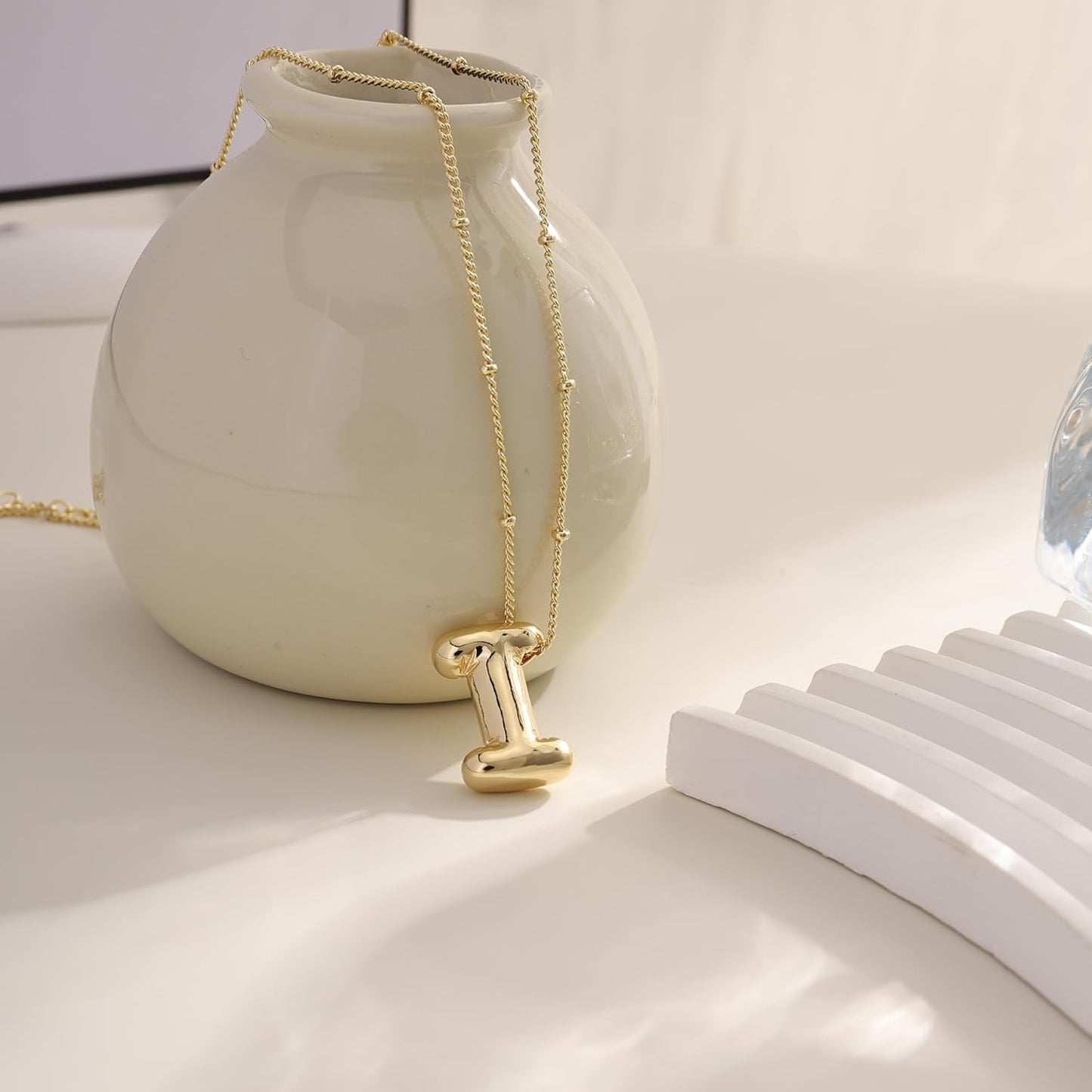 Bubble Gold Letter Necklace, 14k Gold Plated Balloon Initial Pendant, Dainty Chunky Custom Name Necklace for Women