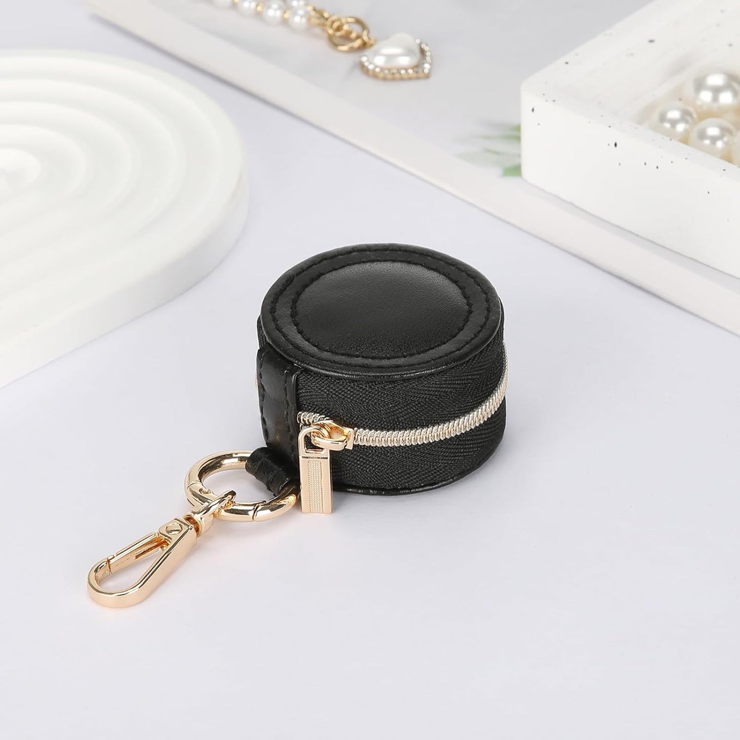 Jewelry Ring Holder Box with Keychain, Small Travel Ring Earring Stud Necklace Storage Case