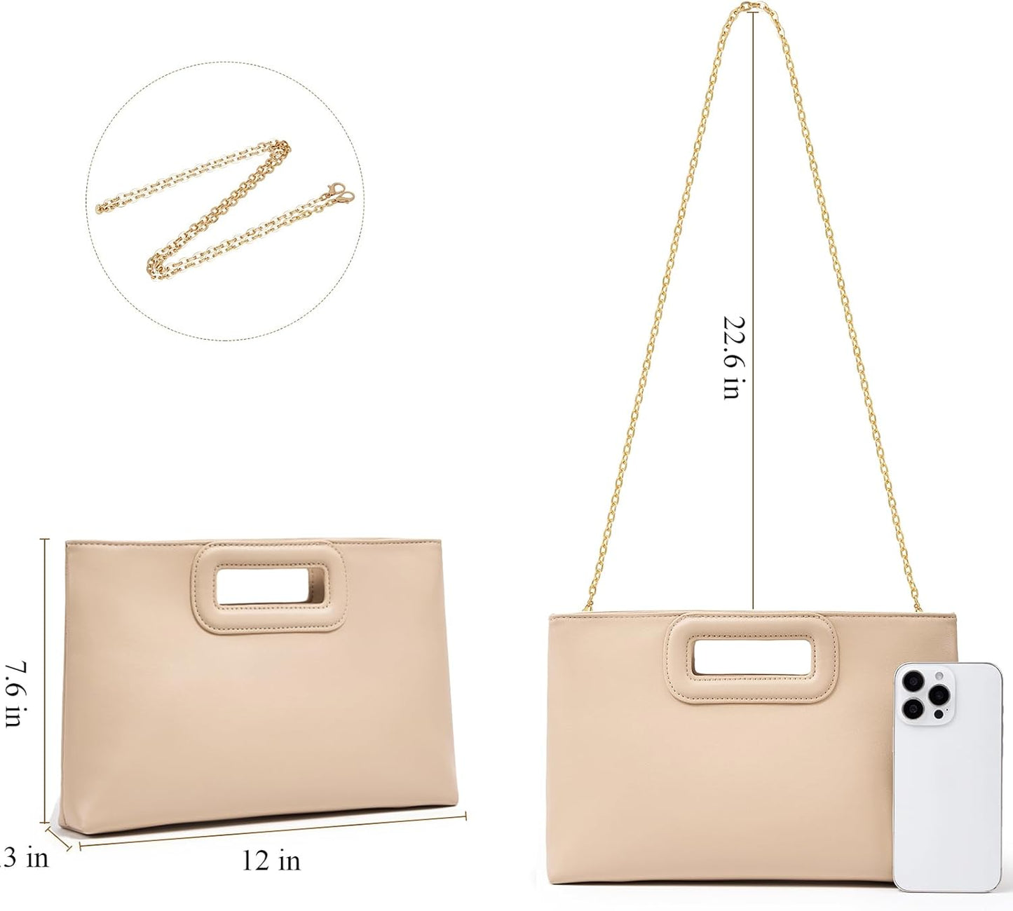 Top Handle Clutch Handbags for Women, Evening Handbag Shoulder Crossbody Purse with Gold Chain