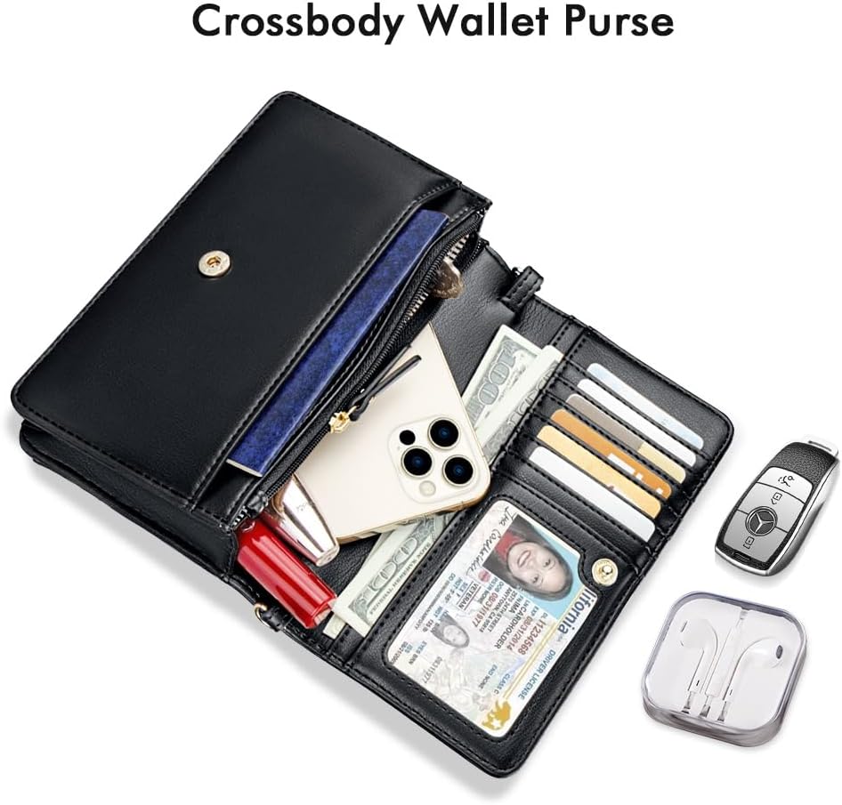 Crossbody Bag for Women with Credit Card Slots Lightweight Leather Wristlet Wallet