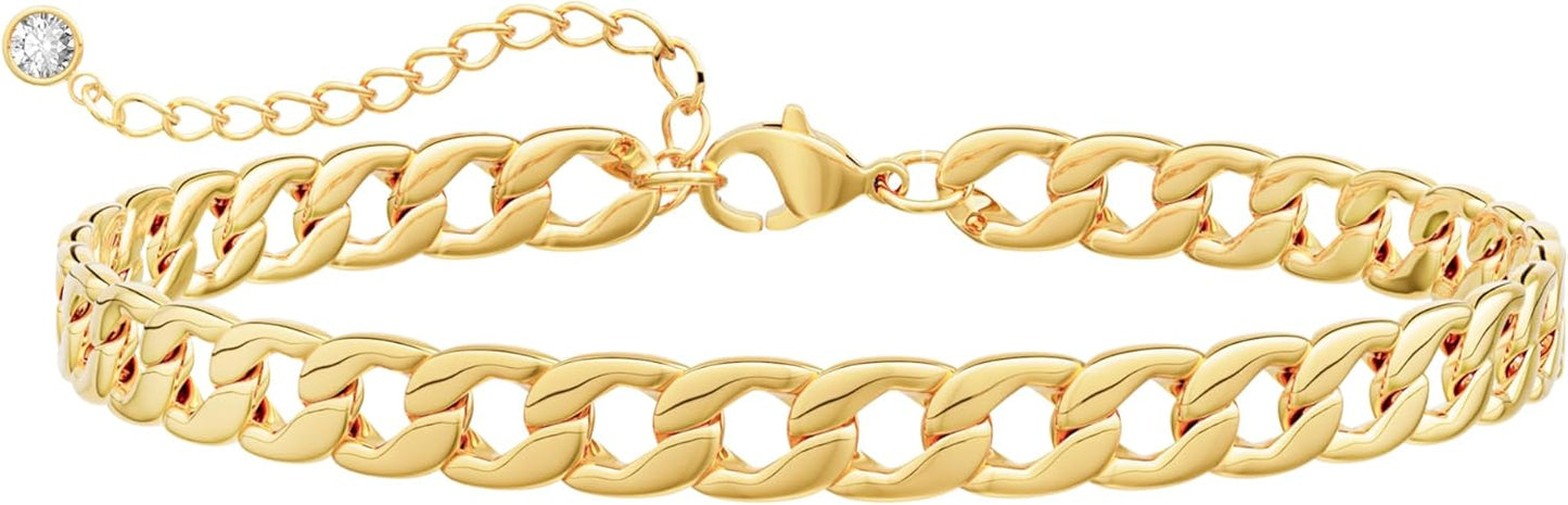 Women Dainty Gold Anklets Trendy Layered  Stackable Chunky Cuban Link Chian Anklet Bracelet Set
