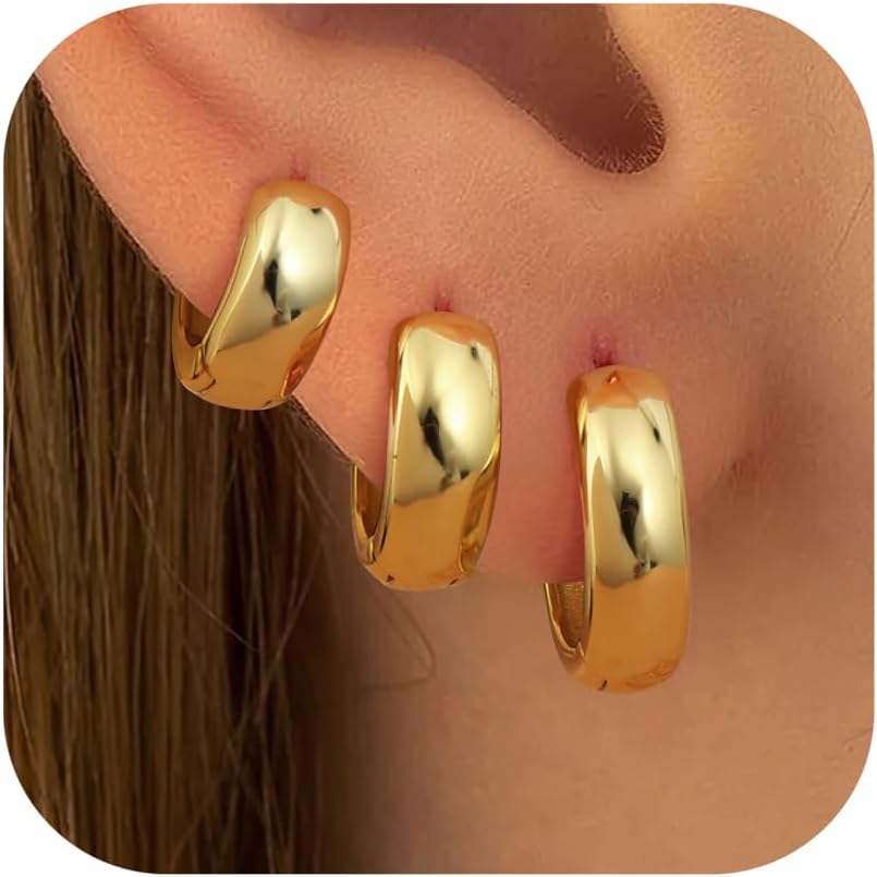 3Pairs 925 Sterling Silver, 14K Gold Plated Small Huggie Hoop Earrings Sets for Multiple Piercing CZ Cartilage Earrings Stacks