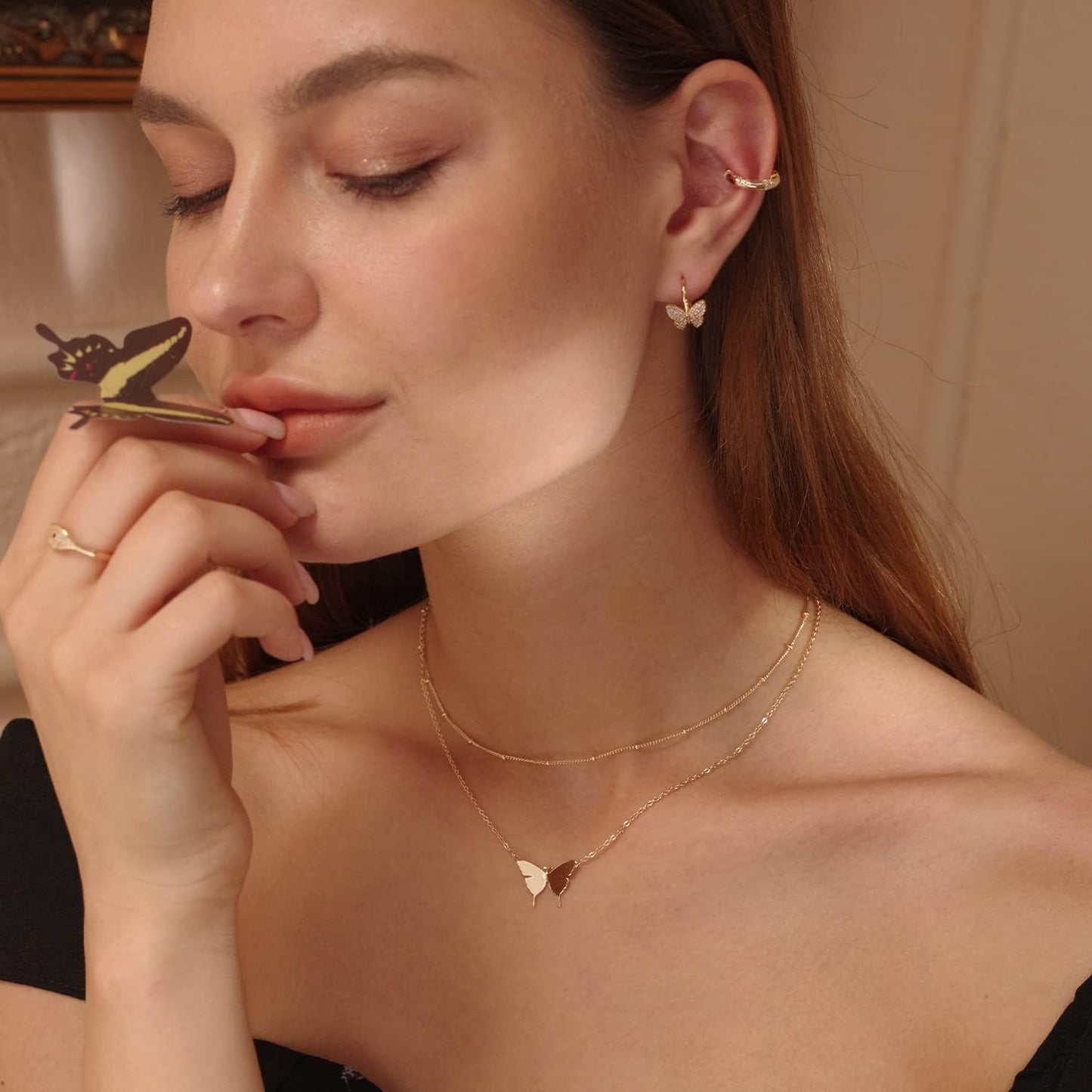 Layered Heart Necklace: 18K Gold Plated Dainty Pendant with Arrow & Bar - Handmade Boho Jewelry for Her