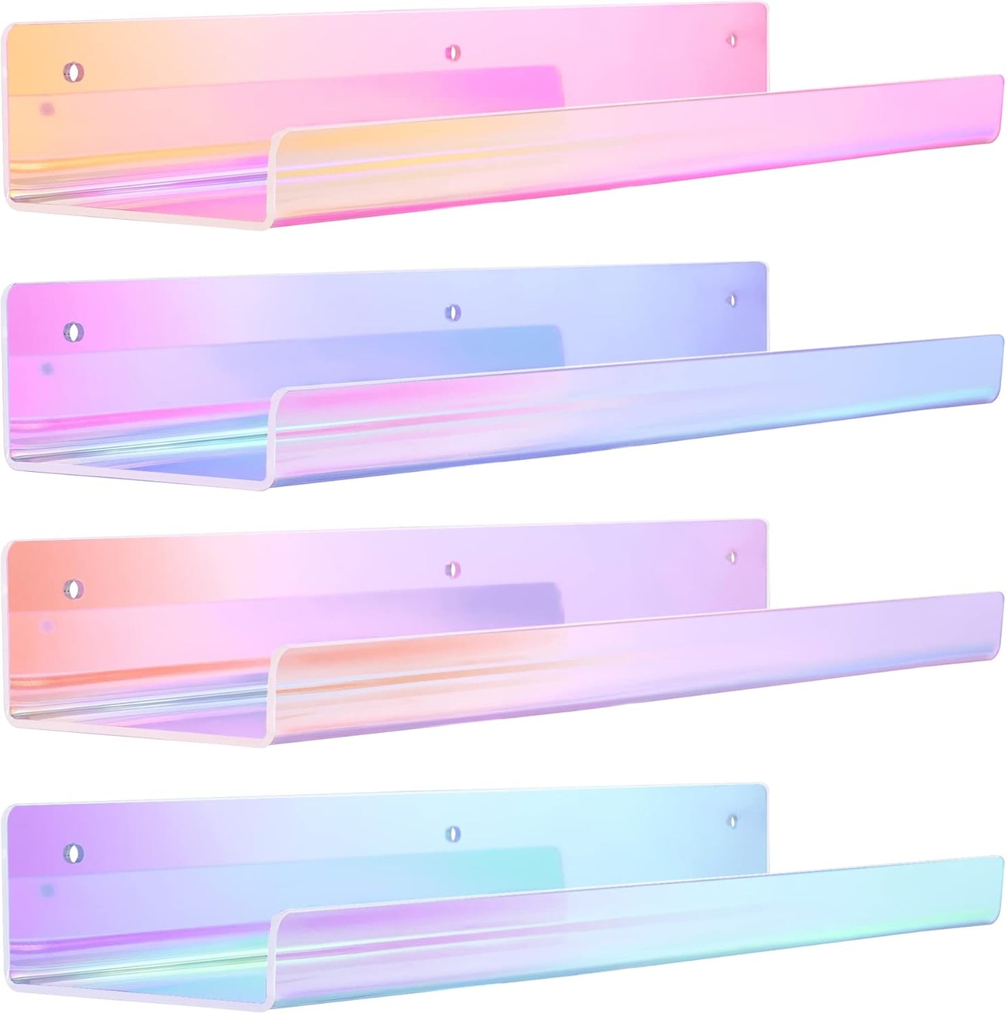 Acrylic Shelves for Bathroom Storage, 15" Floating Shelves Wall Organizer, 4 Pack