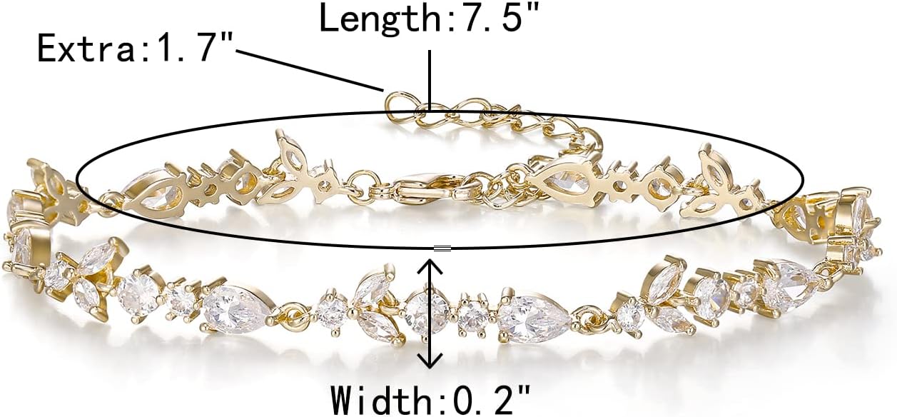 Crysdue Wedding Bridal Link Bracelet for Brides Bridesmaids, Marquise Cubic Zirconia Tennis Bracelets for Women Prom Jewelry