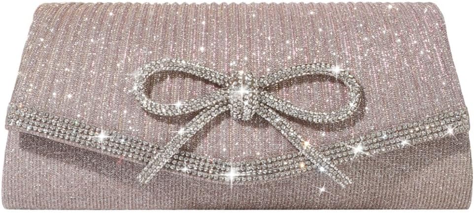 Bow Evening Bag Sparkly Clutch Purses for Women Wedding Glitter Rhinestone Party Prom Purse