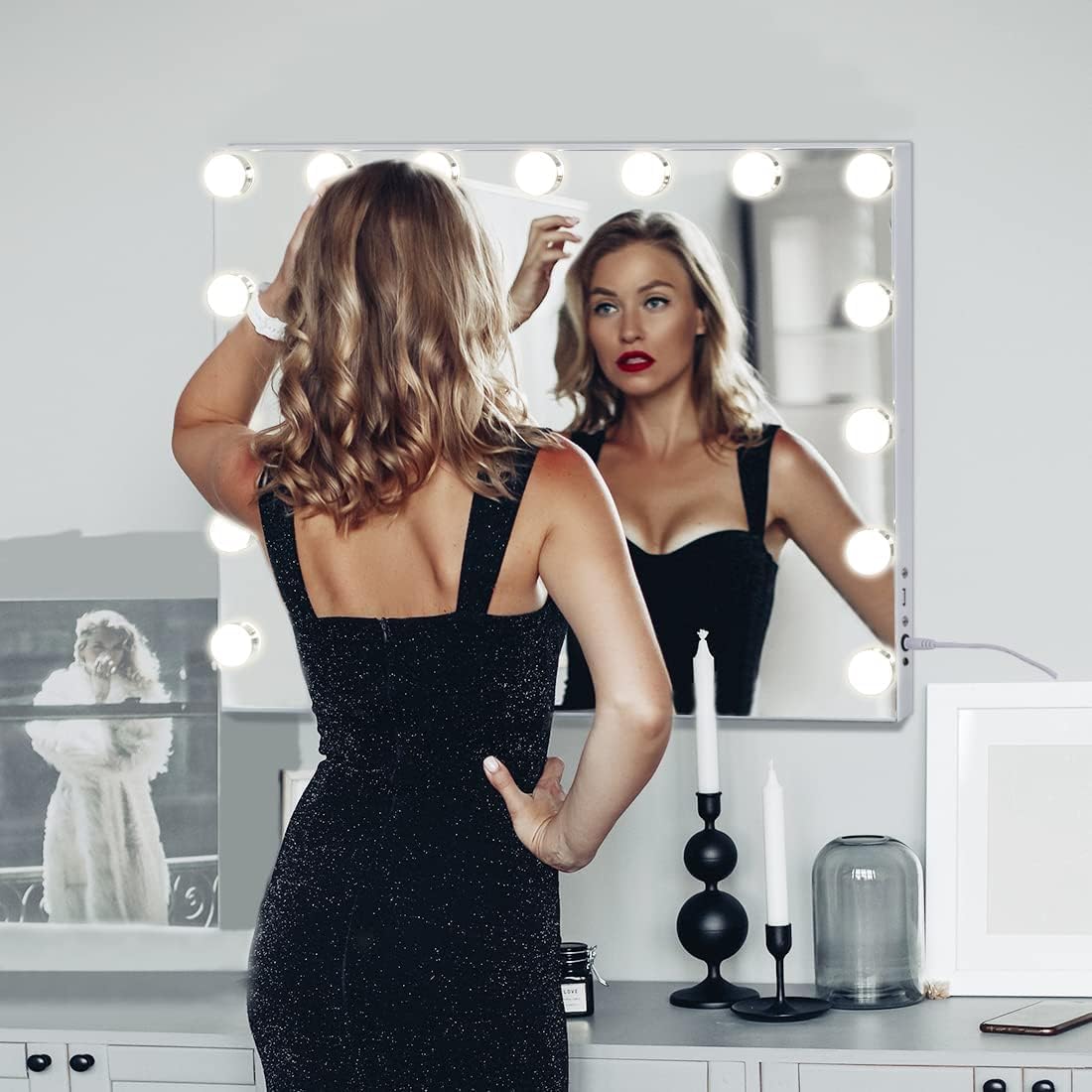 Vanity Mirror with Lights, Mirror with 15 Dimmable LED Bulbs for Dressing Room & Bedroom