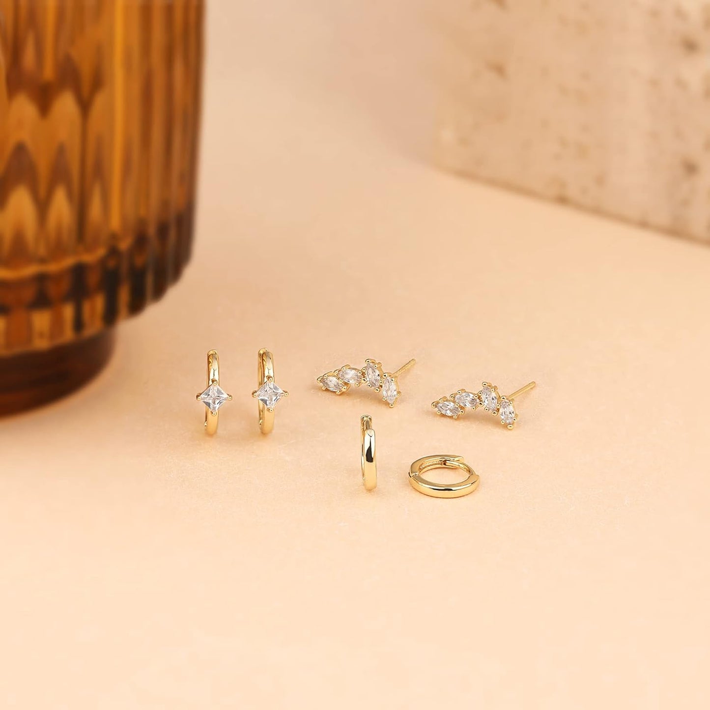 Freekiss 3 Pairs Gold Hoop Earrings Set: Dainty Stud Earrings Trendy Small 14K Gold Plated Hypoallergenic Dangle Cartilage