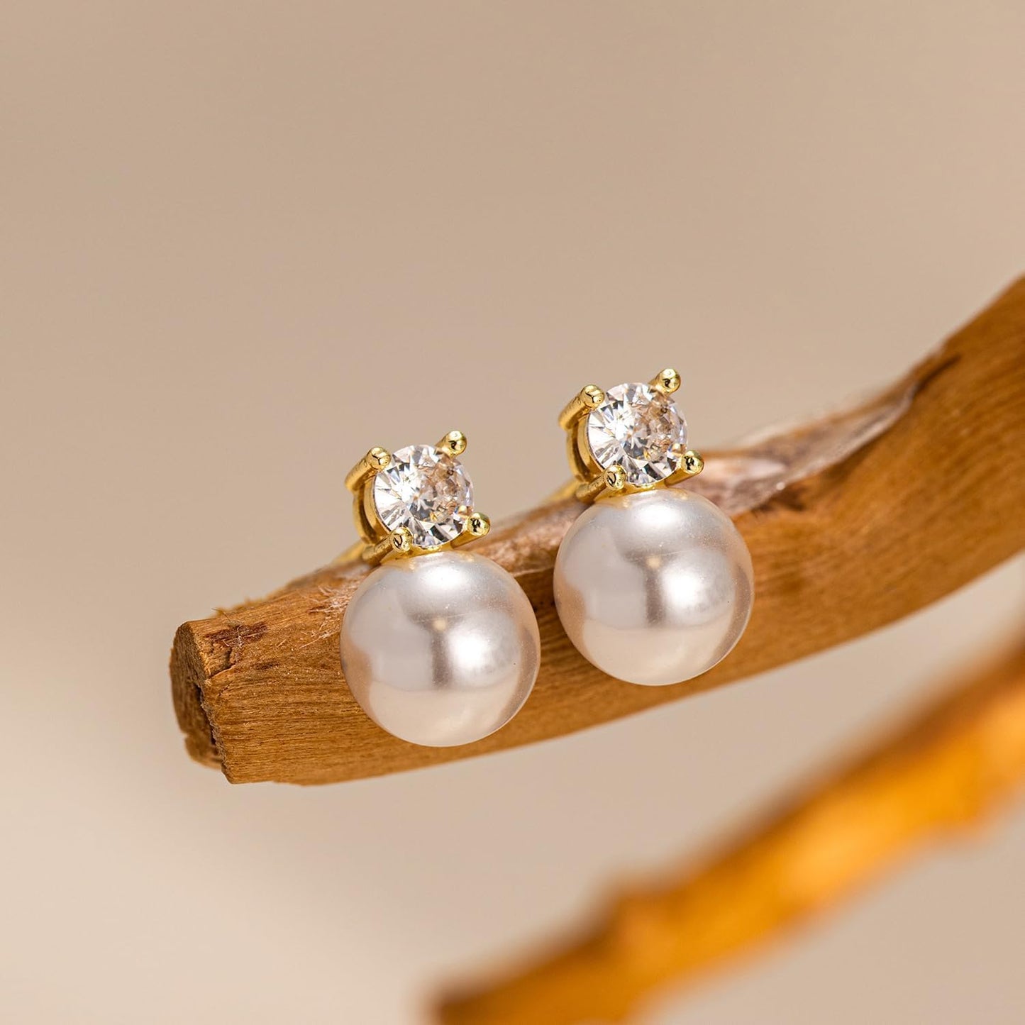 Pearl Earrings: 14k Gold-plated Cubic Zirconia Accented Pearl Drop Dangle Wedding Engagement Earrings For Women Bridal Bridesmaid