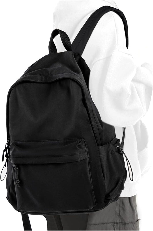 Black School Backpack for Girls Women Boys, Lightweight Simple Middle School Back Pack Daypack