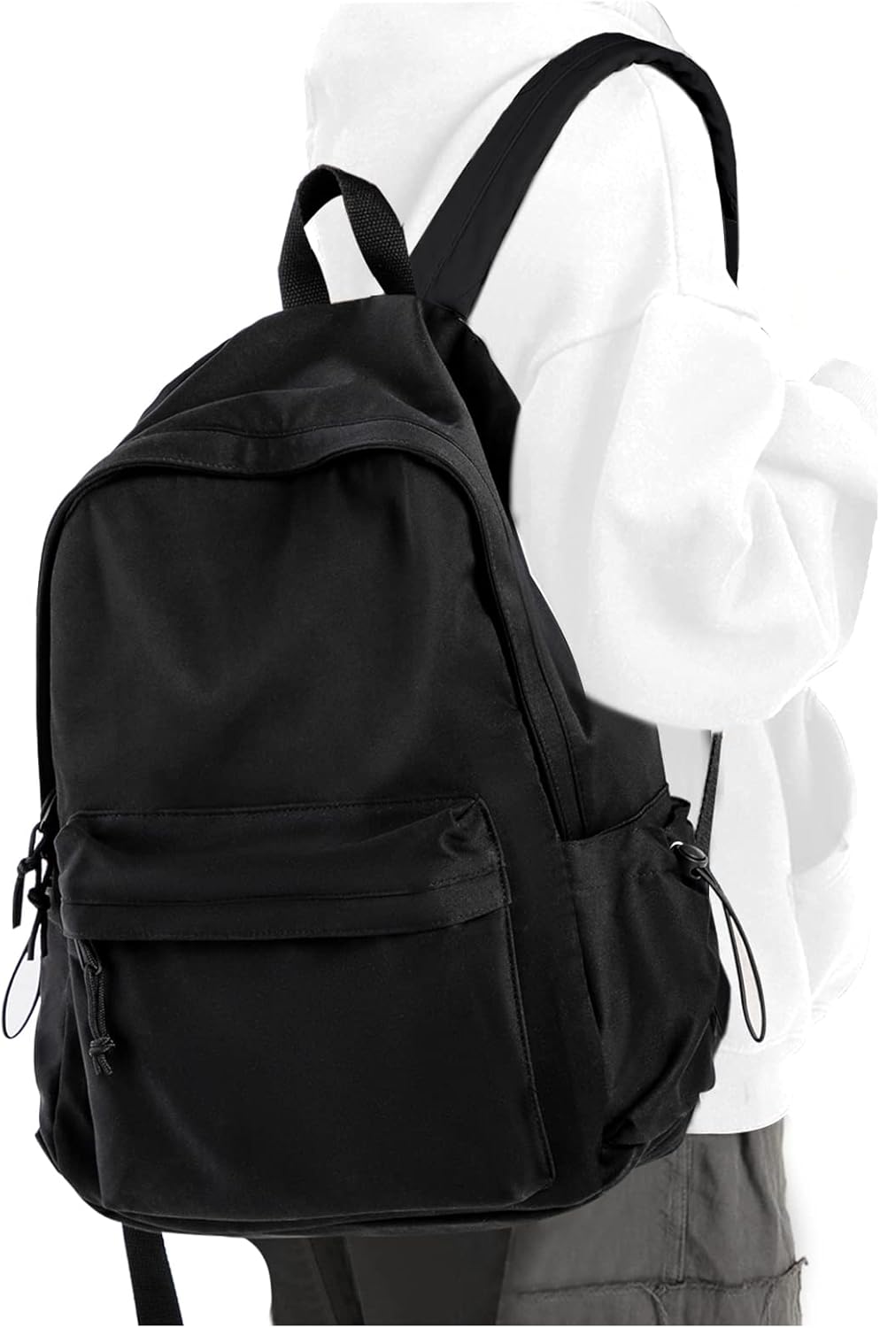 Black School Backpack for Girls Women Boys, Lightweight Simple Middle School Back Pack Daypack