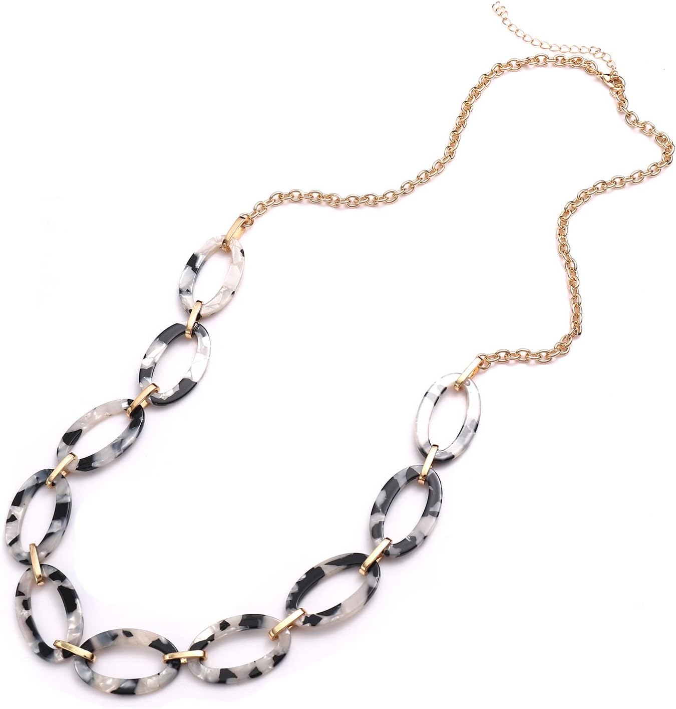 Women: Leopard & Tortoise Print Acetate Collar Necklace with Metal Oval Resin Chain