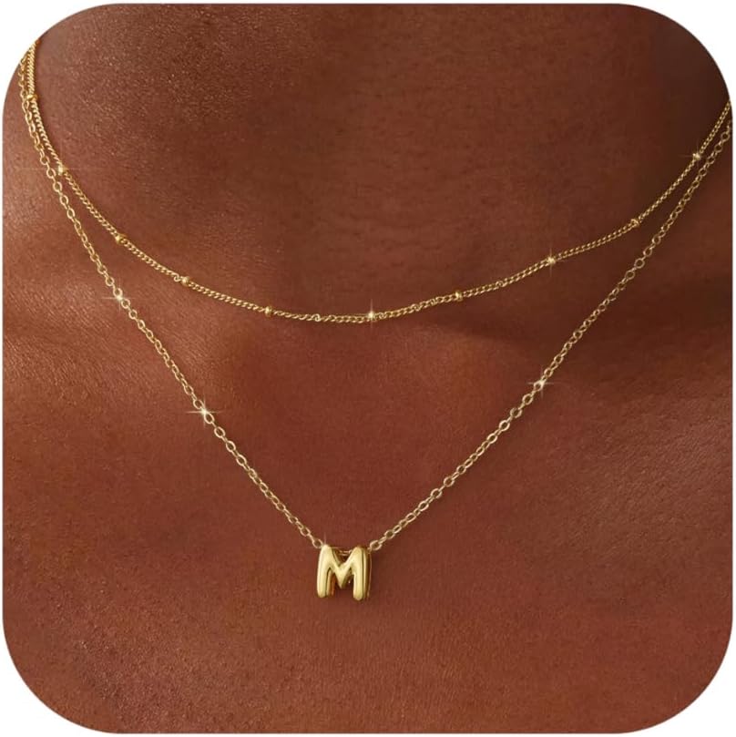 Bubble Initial Necklace: Personalized Layered Letter Pendant In Gold/Silver, Dainty Stackable Choker, Cute Teen Girl Gift
