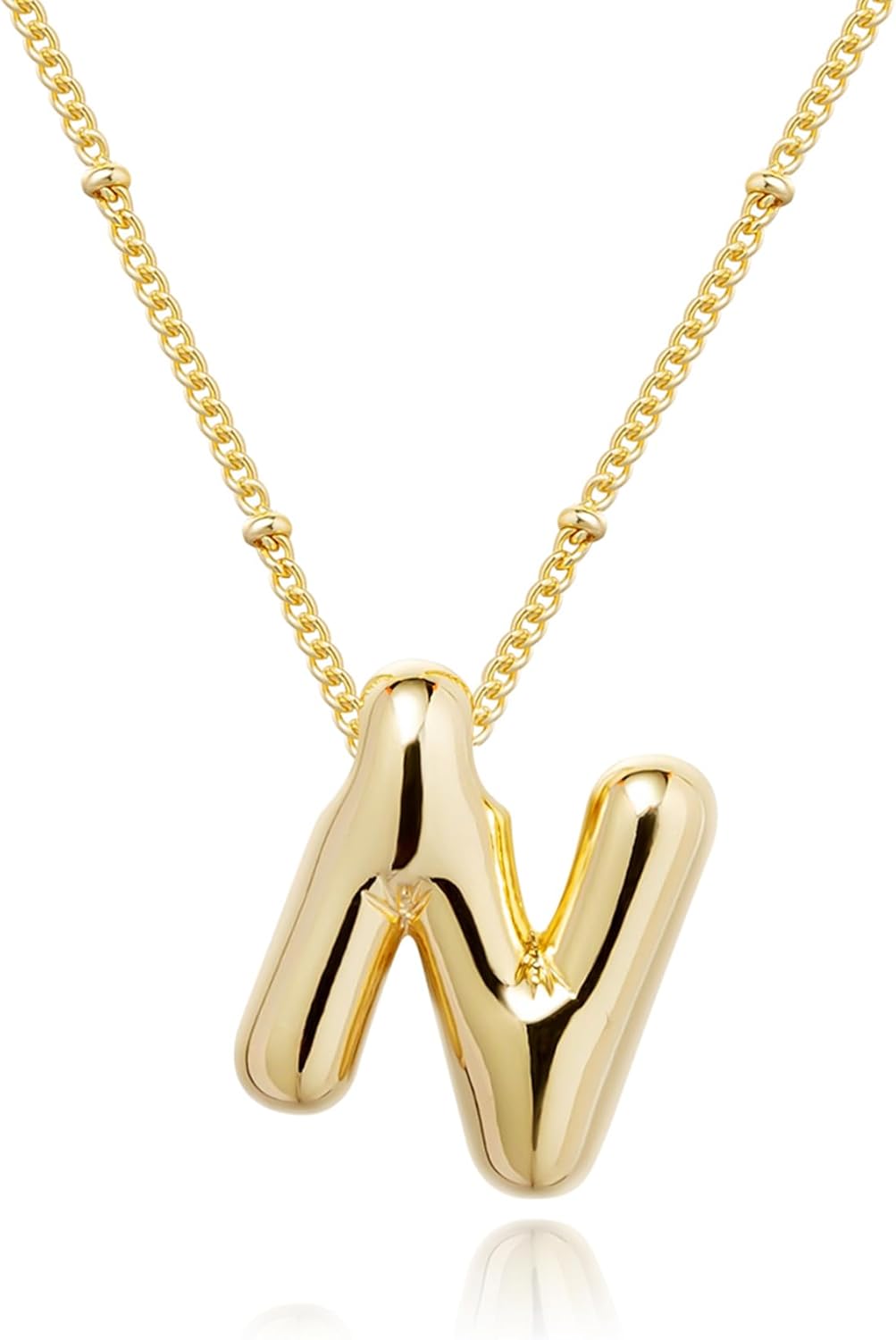 Bubble Gold Letter Necklace, 14k Gold Plated Balloon Initial Pendant, Dainty Chunky Custom Name Necklace for Women
