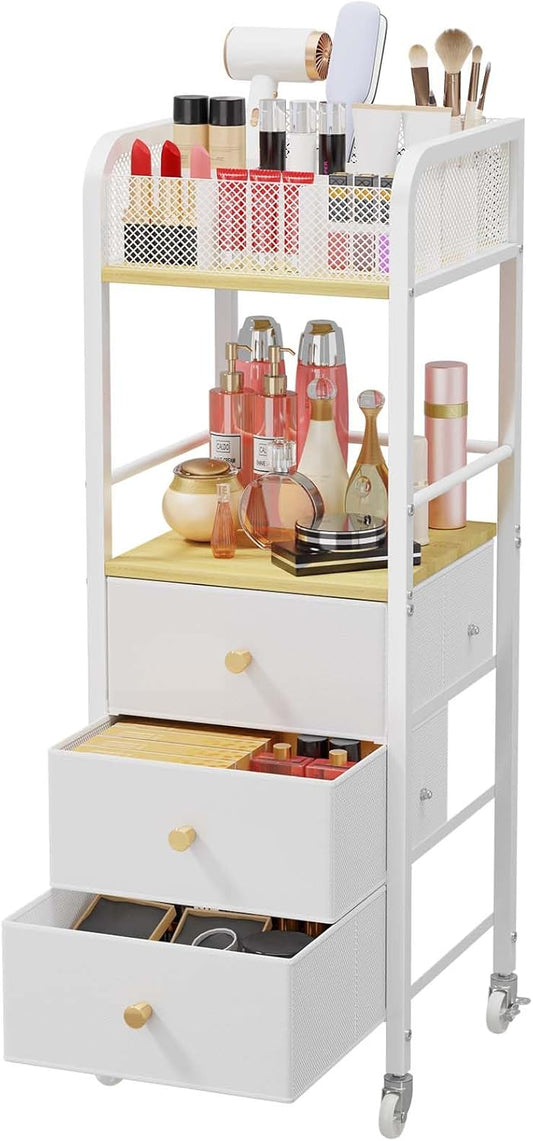 Rolling Makeup Cart Organizer - Floor Skincare Make Up Storage with 3 Non-woven Fabric Drawers