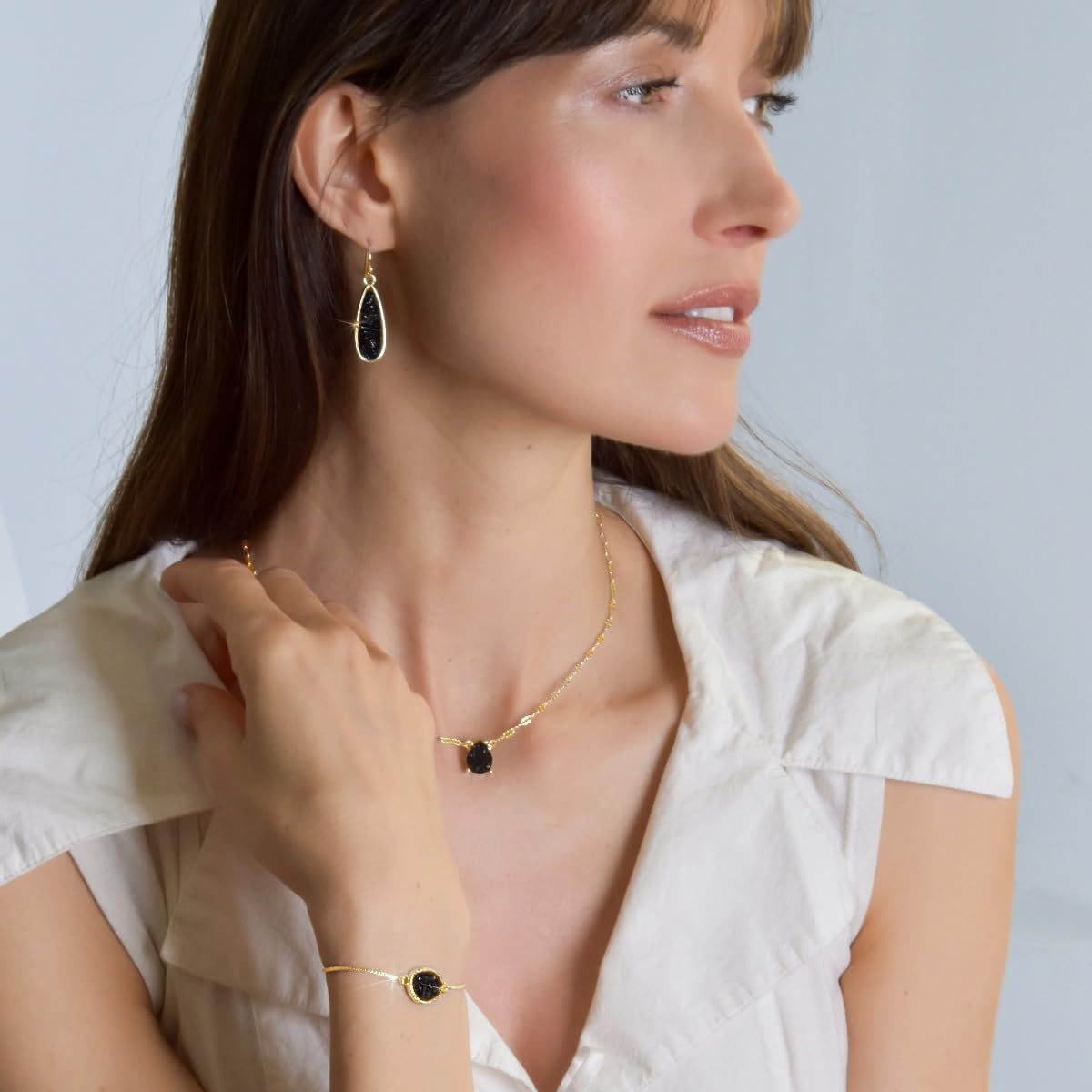 Humble Chic NY Simulated Druzy Chain Bracelet for Women - Boho Stackable Adjustable Bolo Slider Bracelet