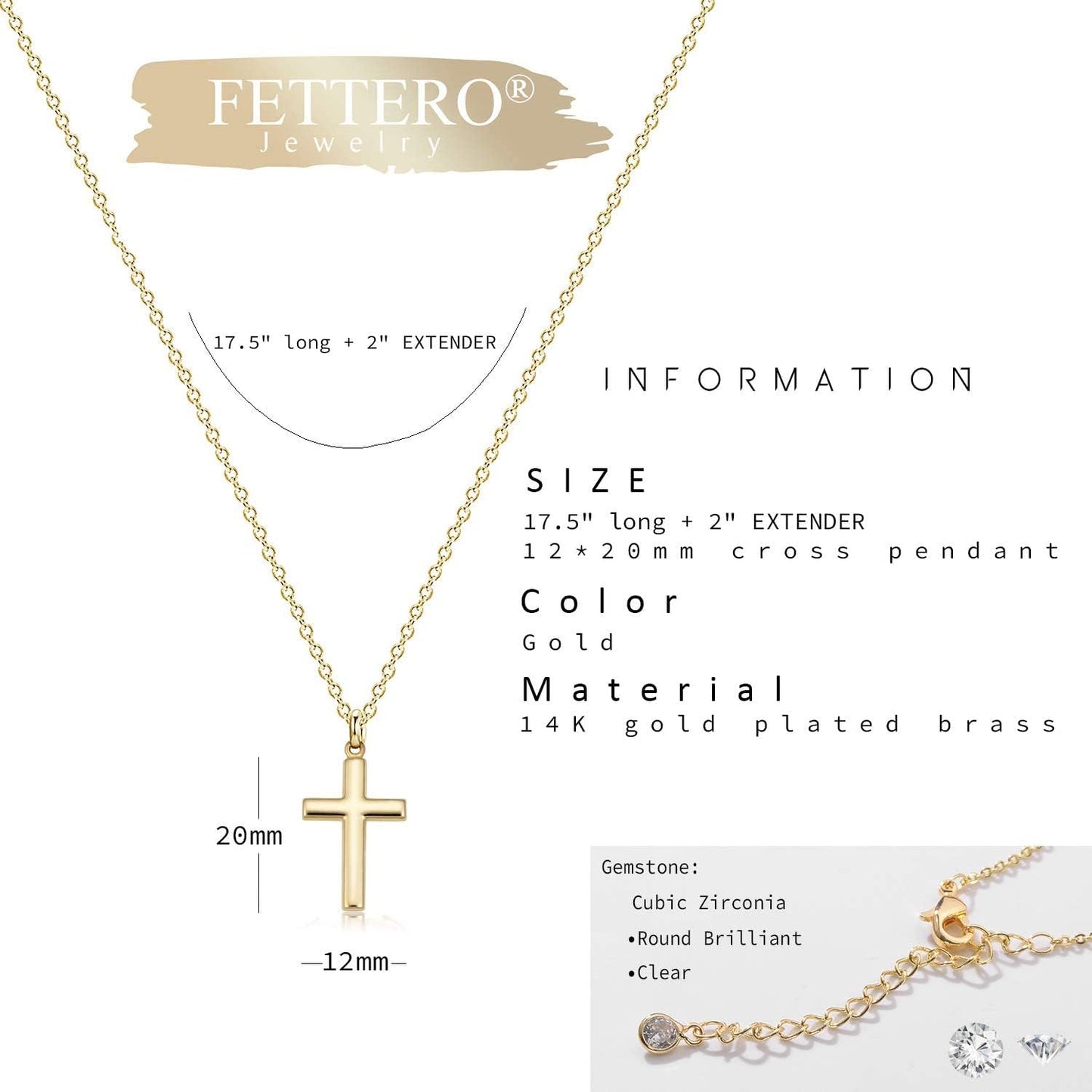 14K Gold Plated Cross Necklace - Minimalist Faith Pendant with Dainty Chain, Religious Jewelry