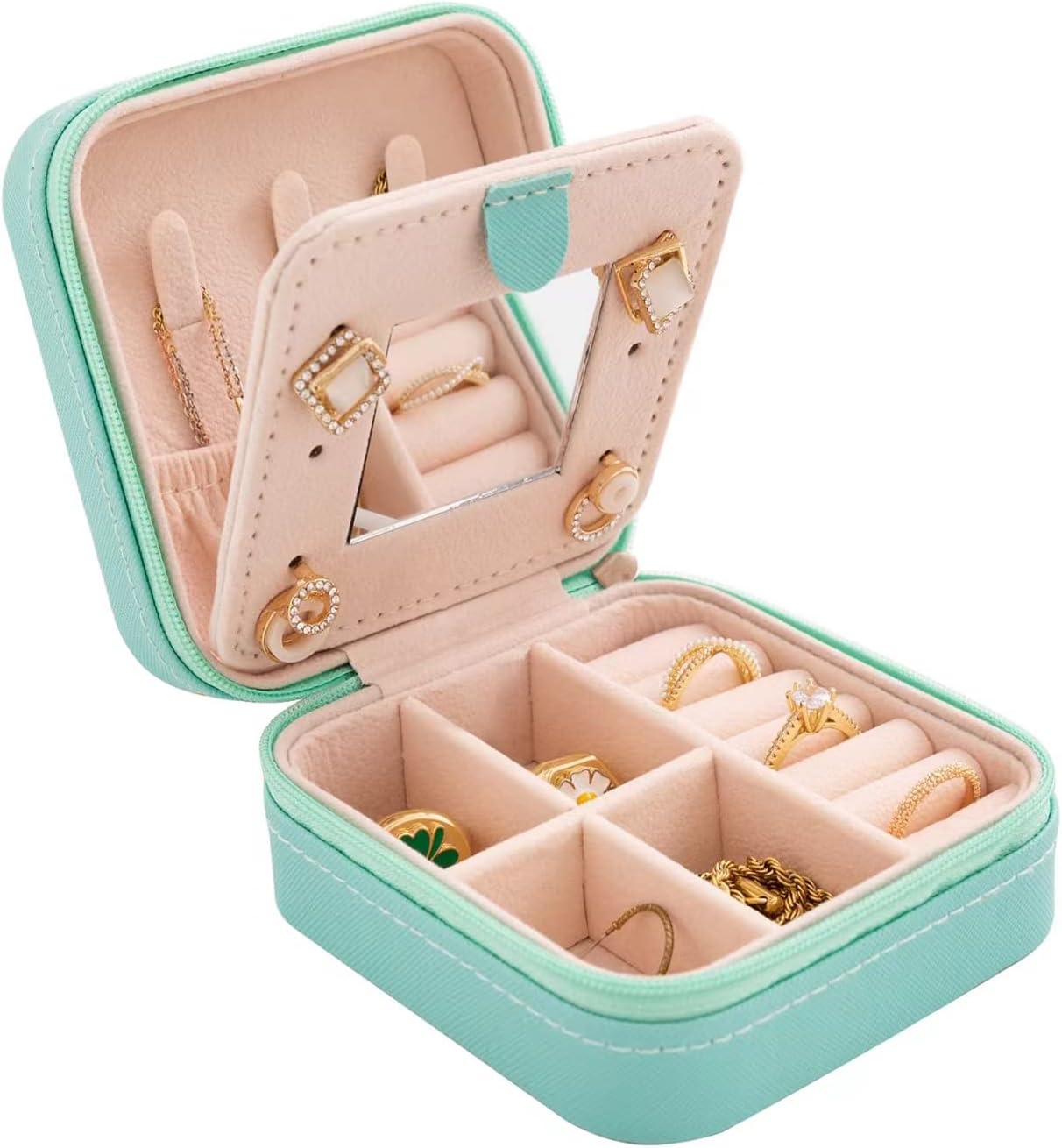 Travel jewelry box Travel Jewelry Organizer Small box Gift for Girls Women with Mirror