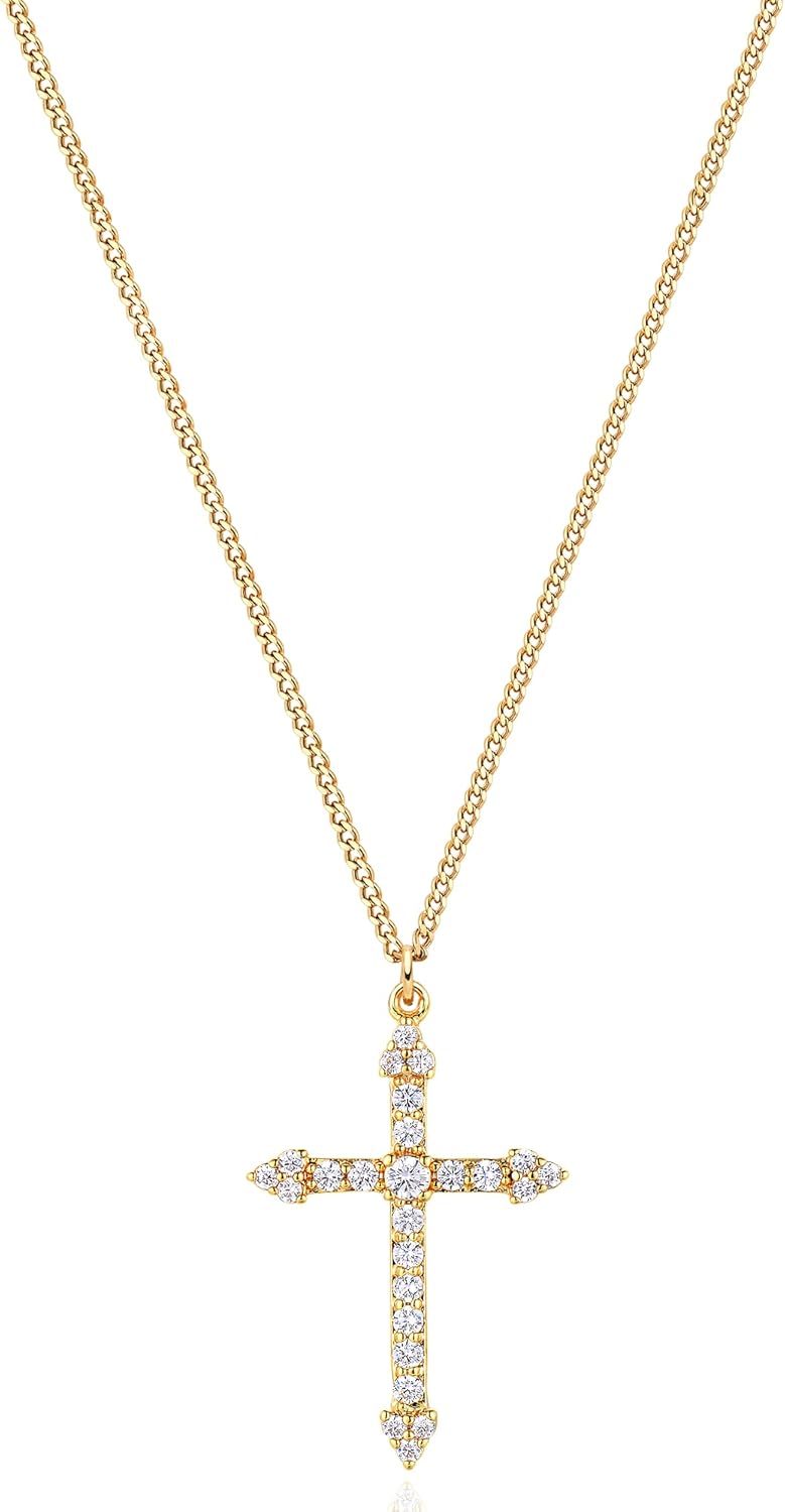 Cross Necklace 14K Plated Dainty Chain, Minimalist Faith Pendant Religious Prayer Jewelry Gift