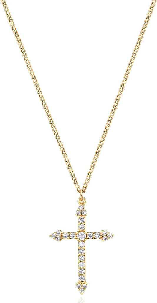 Cross Necklace 14K Plated Dainty Chain, Minimalist Faith Pendant Religious Prayer Jewelry Gift