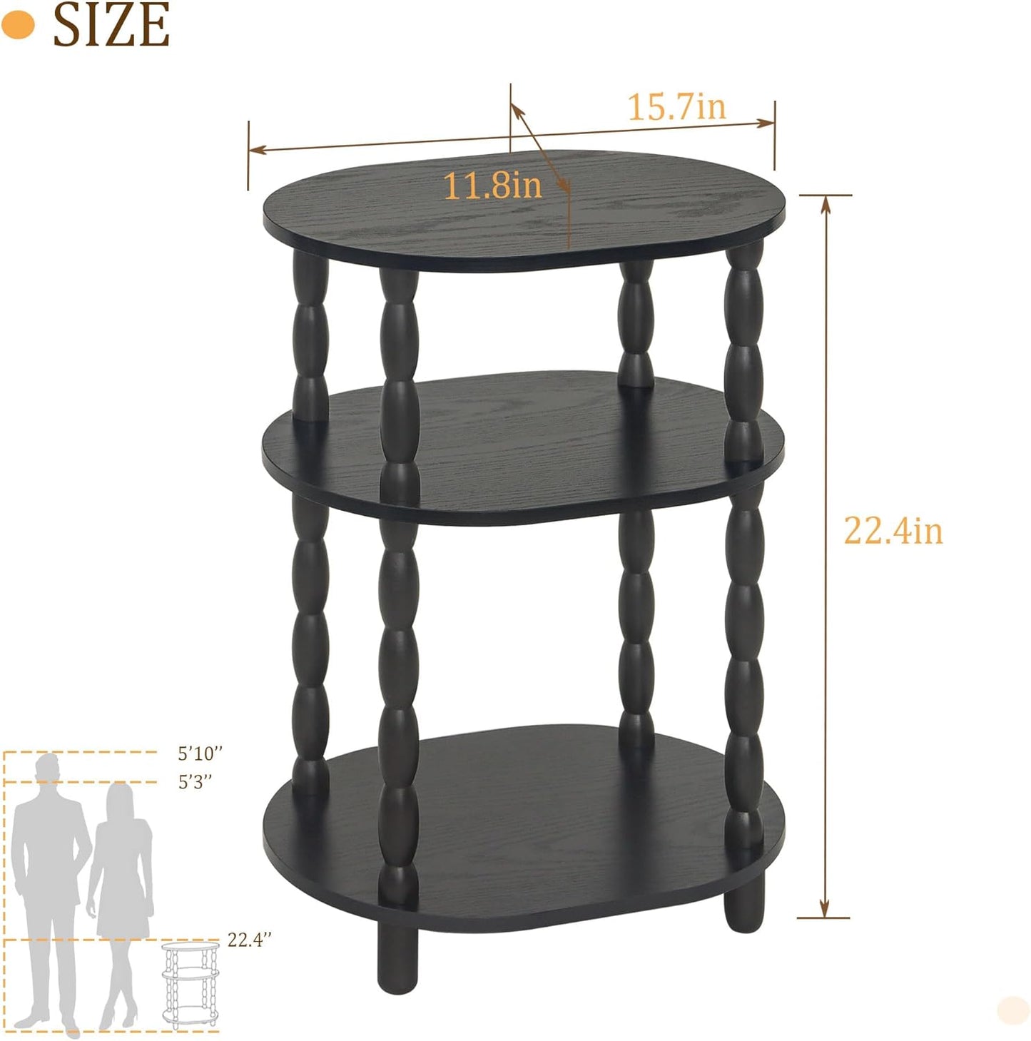 3-Tier Small Oval End Table, Modern Night Stand Wood Accent Table for Living Room
