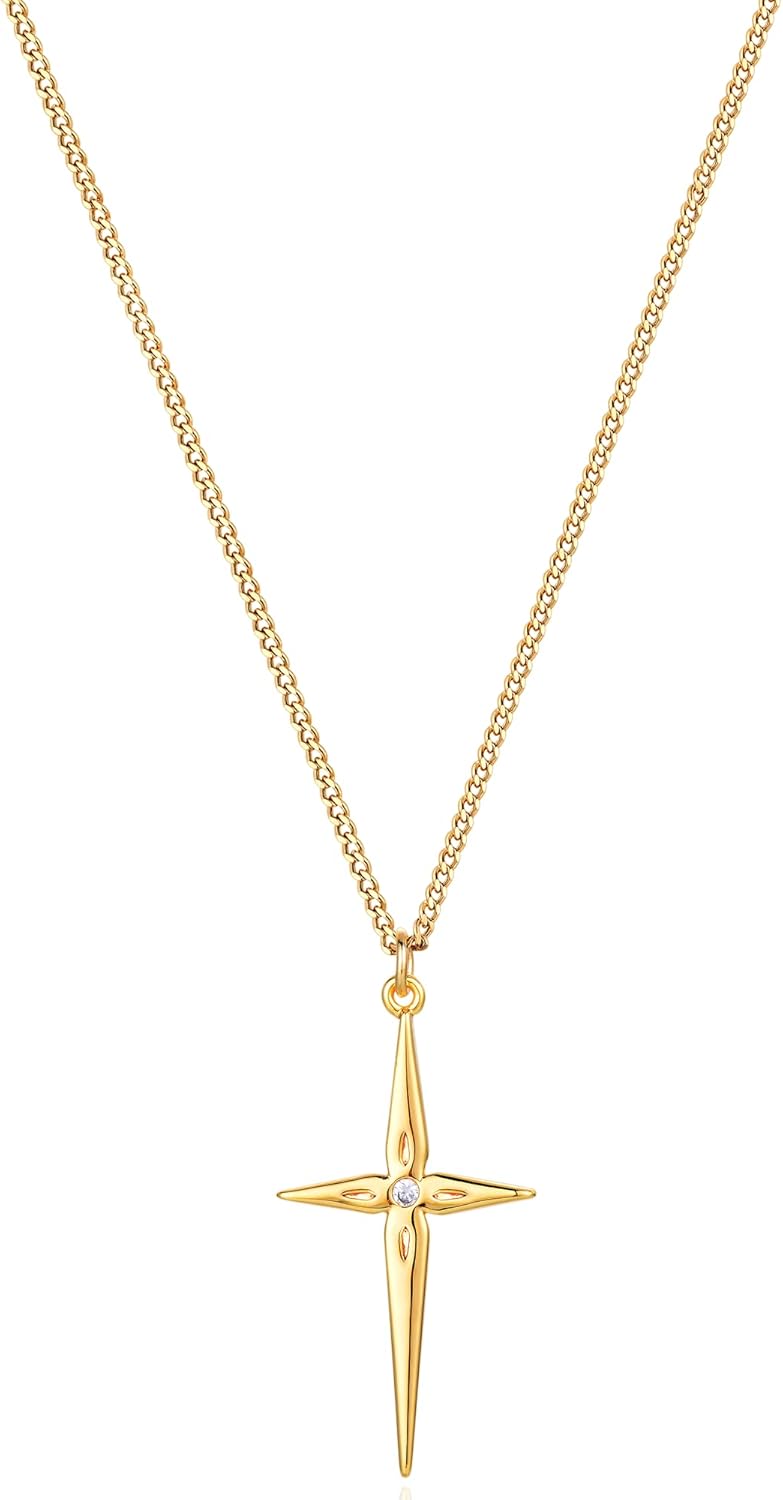 Cross Necklace 14K Plated Dainty Chain, Minimalist Faith Pendant Religious Prayer Jewelry Gift