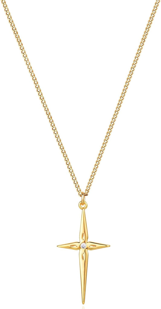 Cross Necklace 14K Plated Dainty Chain, Minimalist Faith Pendant Religious Prayer Jewelry Gift