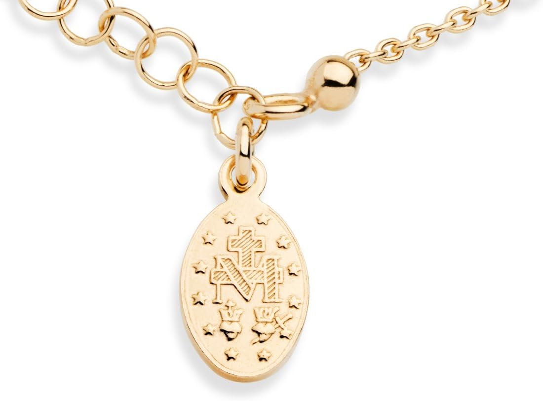 14K Gold Over Sterling Silver Italian Rosary Cross Bead Charm Link Chain Bracelet for Women, Adjustable, 925 Made in Italy
