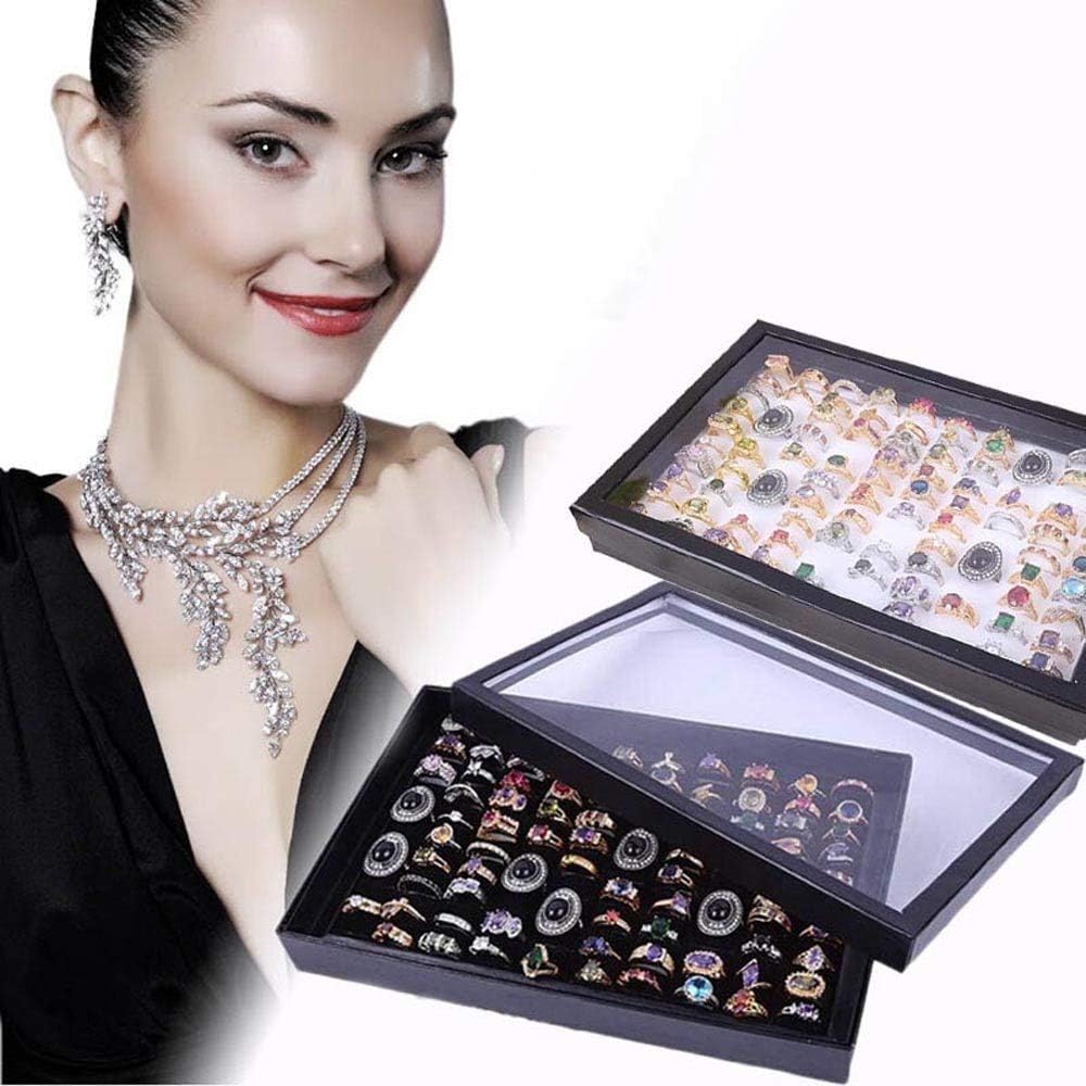 Jewelry Rings Display Tray Velvet 100 Slot Case Box Jewelry Storage Box