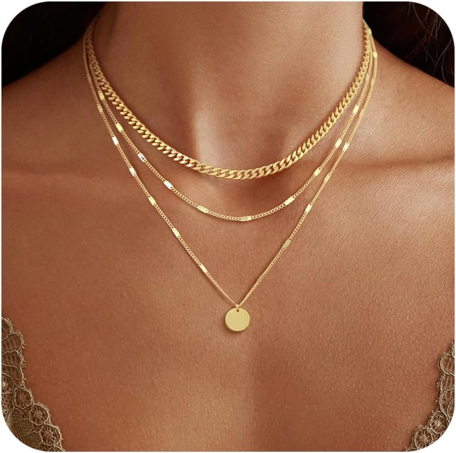 14K Gold Plated Layered Necklace Set - 5 Styles: Cuban/Snake/Paperclip/Twisted Chain