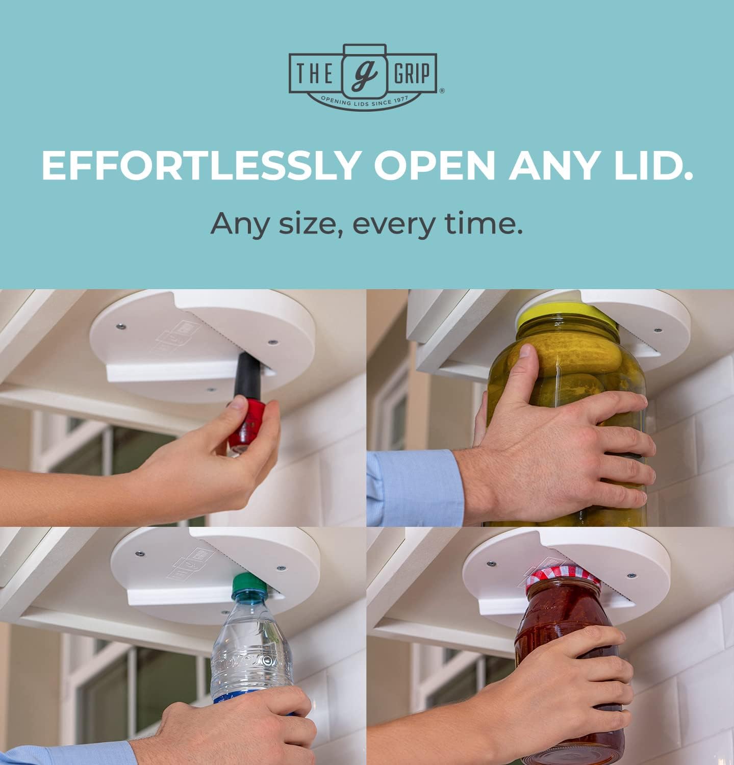 The Grip Jar Opener | Original Under Cabinet Jar Lid & Bottle Opener