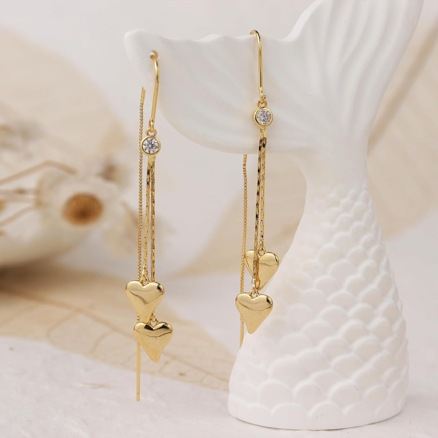 Sonateomber Gold Long Chain Threader Earrings for Women - Fashion Statement Drop Dangle Thread Earrings Jewelry Gift