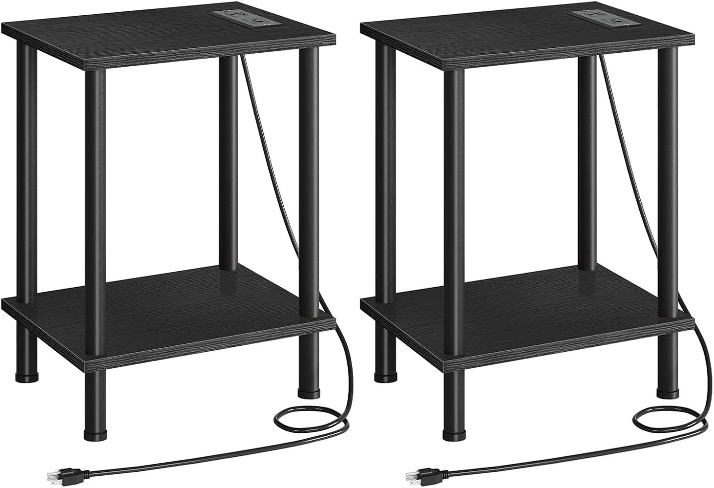 Set of 2 End Tables with USB Port and Outlets, Nightstand with 2-Layer Storage Shelves