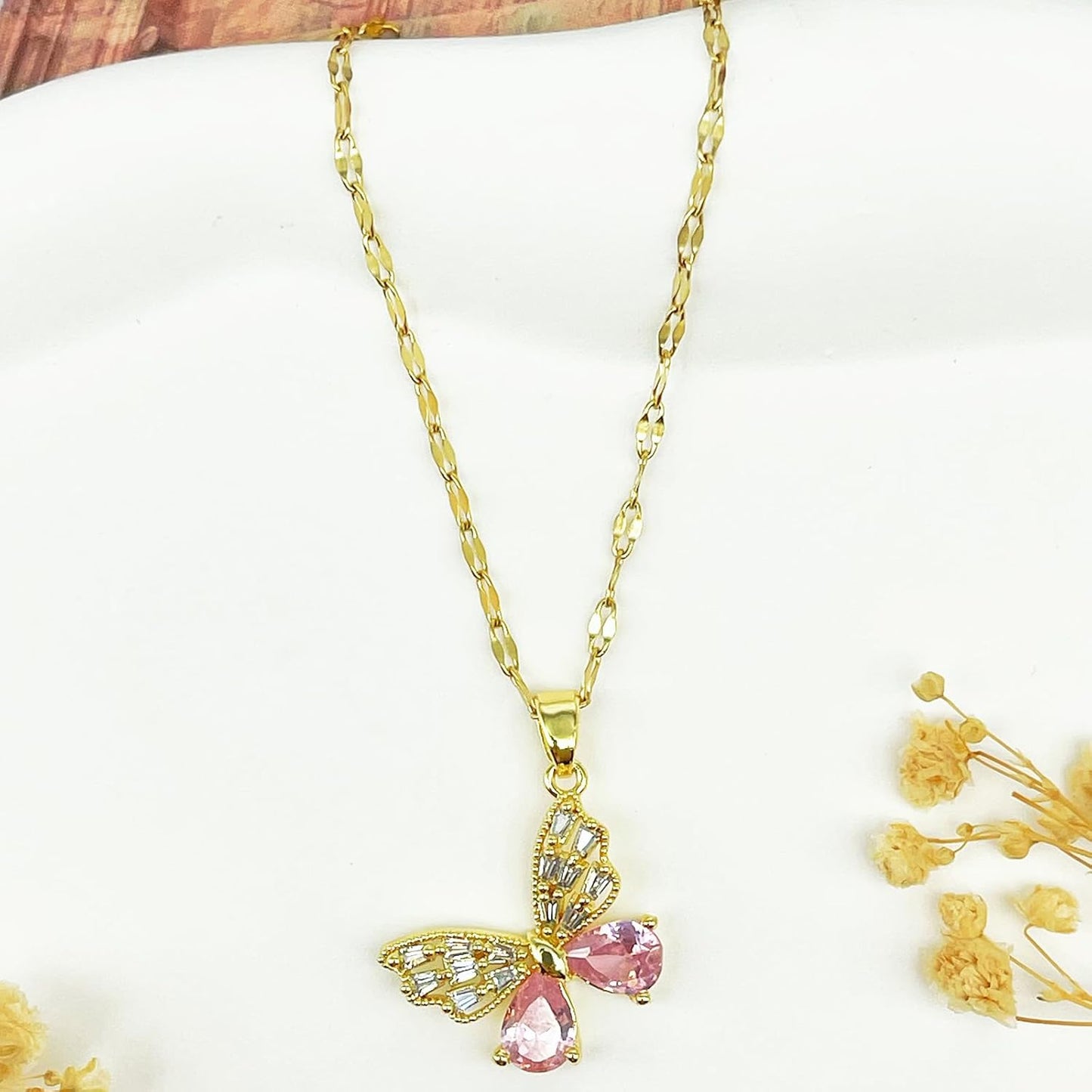 Gold Butterfly Necklace for Women - Dainty Gold Pendant Necklaces Cubic Zirconia Necklace, Butterfly Jewelry Gifts for Women, Teen Girls