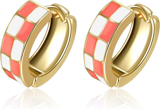 Small Hoop Cartilage Earrings Teacher Earrings for Women；White Black Enamel Hypoallergenic Hooped Gifts Gold and