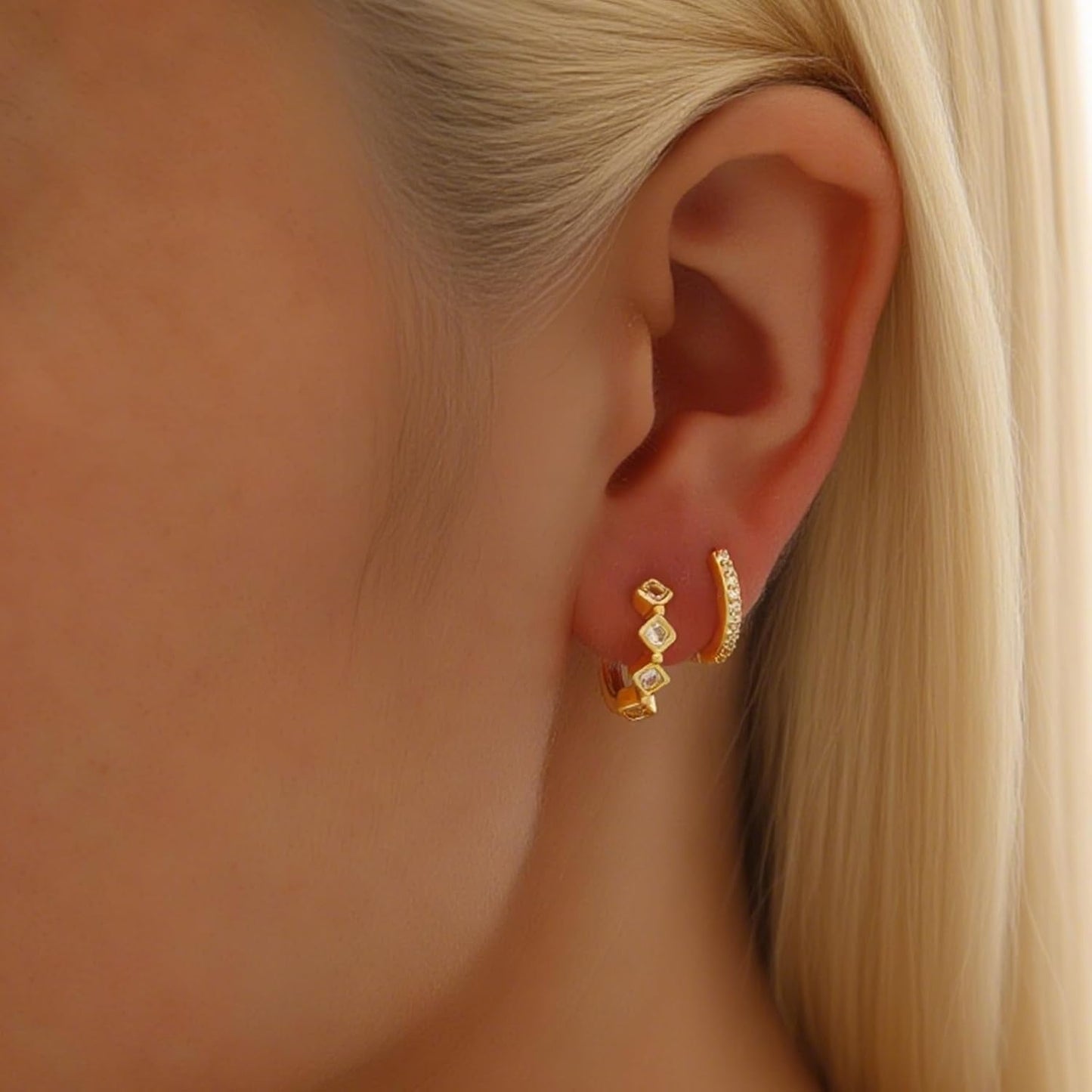 Small Gold Hoop Earrings Set for Women, 14K Gold Plated Lightweight Earrings Sets for Multiple Piercing