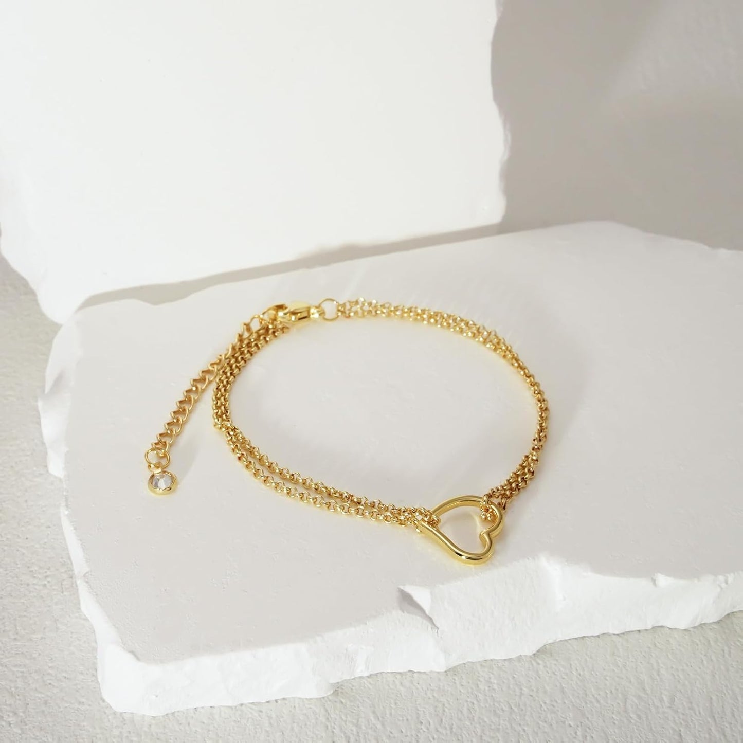 Bracelets for Women 14K Gold Silver Plated Ring Bracelet Hand Chain Dainty Evil Eye Heart Clover Daisy Cubic Zirconia