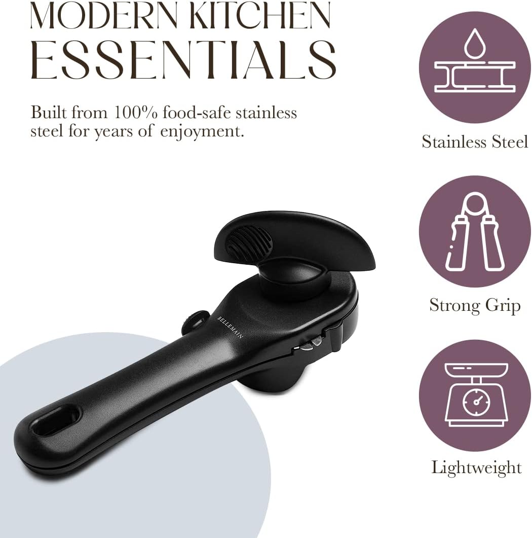 Manual Can Opener, Stainless Steel for Seniors with Ergonomic Grip & Smooth Edge